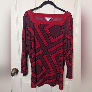 Geometric Red and Black Long Sleeve Top